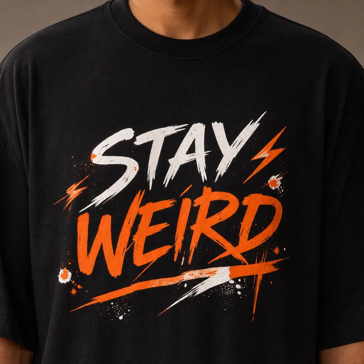Stay Weird print — heavyweight cotton macro