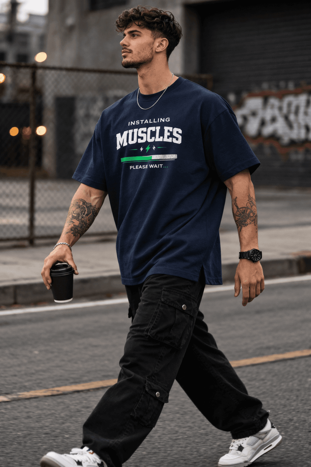 Installing Muscles tee, gym identity collection